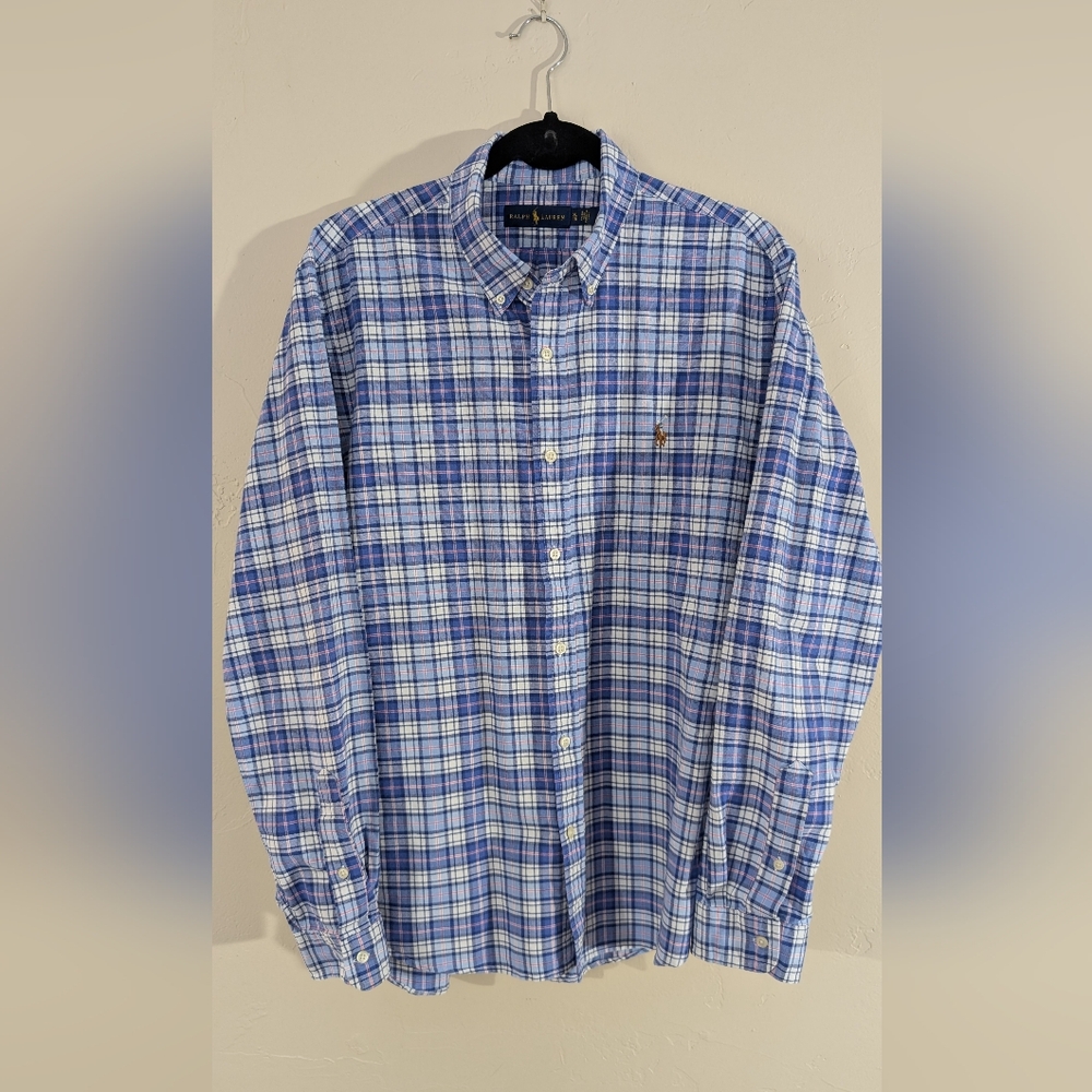 Ralph Lauren Men's XL Blue Plaid Button Down Collar Shirt